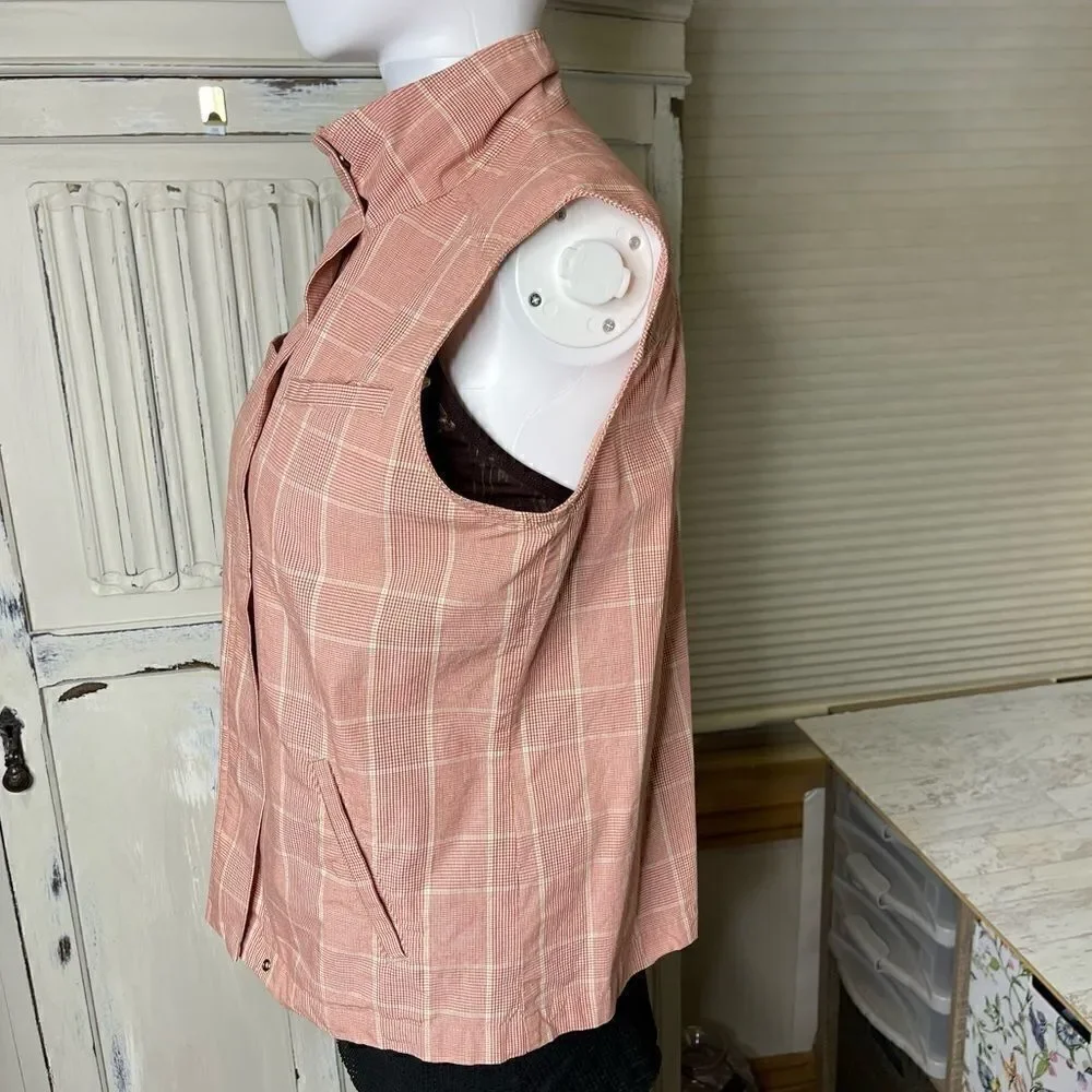 Christopher & Banks Red Cream Plaid Cotton Vest Size Small